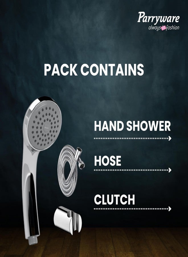 Parryware Single Flow Hand Shower With Hose & Clutch | Handheld Shower for Bathroom with Steel Flexible Tube Pipe 1 Meter/Hand Shower with Hose Pipe for Home/Hotel | Chrome Finish | E8376A1 - Image 3
